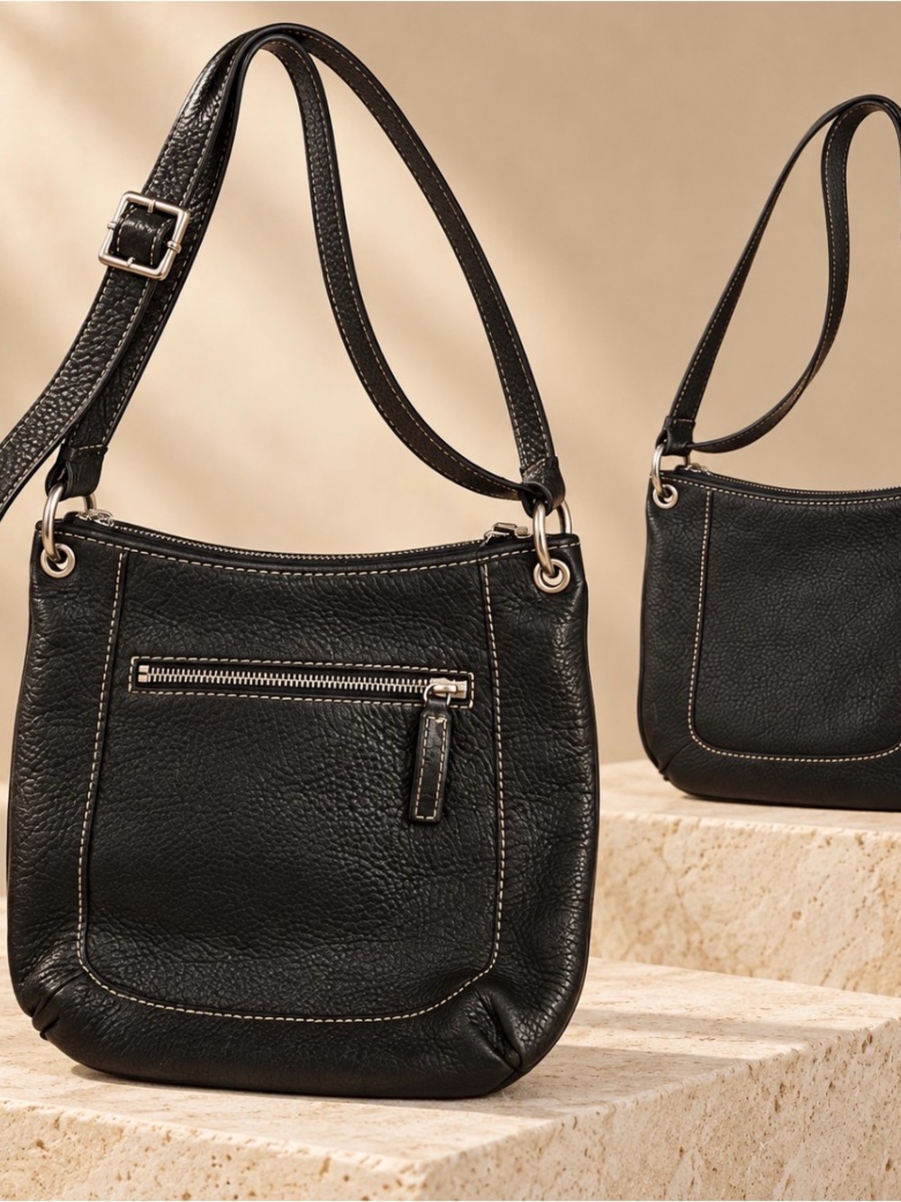 Black Leather Crossbody Bag - Classic Everyday Style